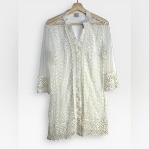 5 for $25🔥Palak Sheer White Lace Button Front Duster Blouse Size GG (XL)